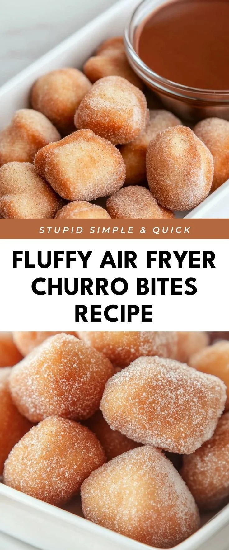 Plate of crispy air fryer churro bites dusted with cinnamon sugar